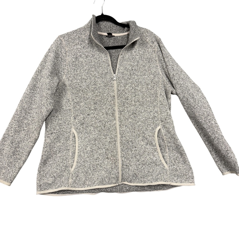 Eddie Bauer Jacket Womens 2XL Gray Fleece Full Zip Collared Pockets Casual